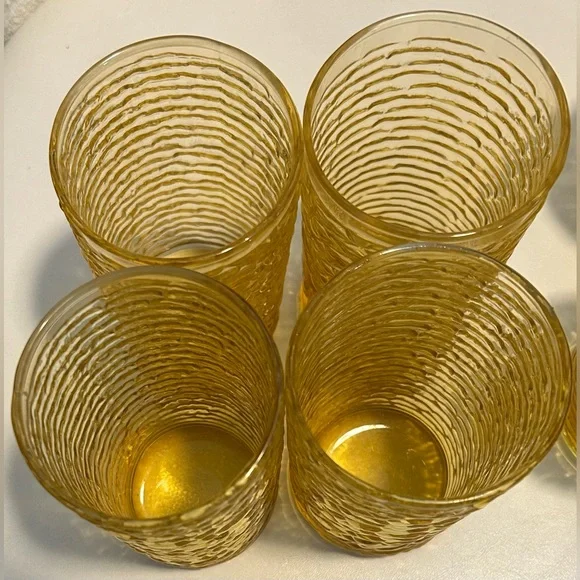 Vintage Anchor Hocking Gold Highball Tumbler 4 Piece Set With 3 Juice Glasses - Picture 5 of 10